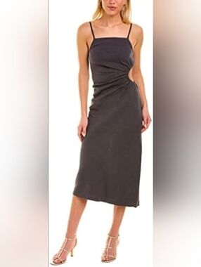 Monrow Black Maxi Slip Dress with Ruched Side